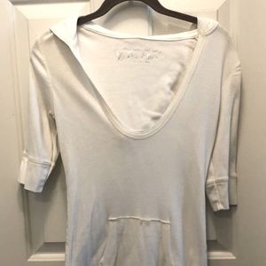 Cotton 3/4 Sleeve White Hoodie Shirt